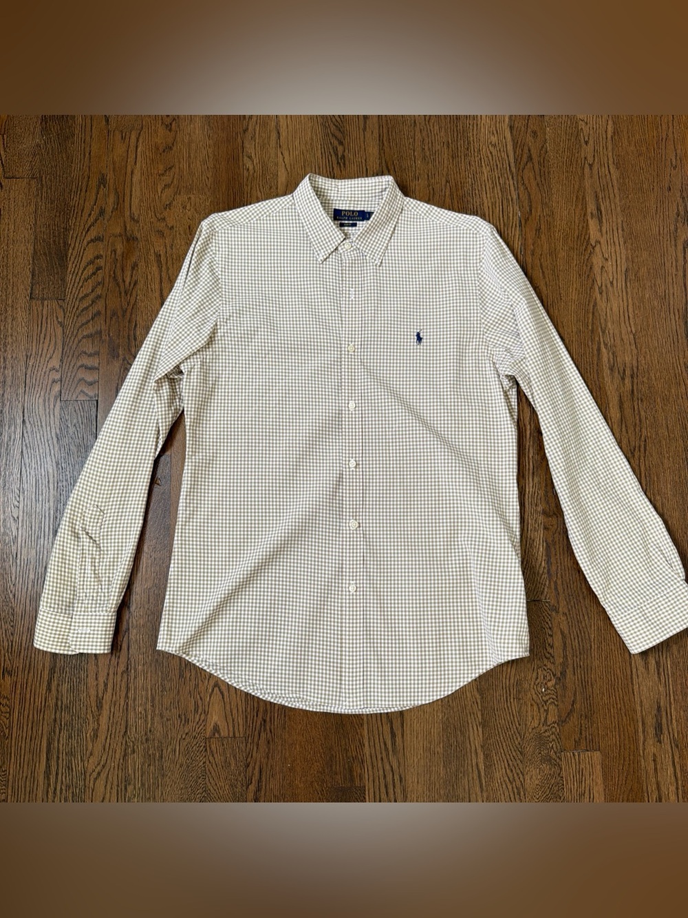 Polo Ralph Lauren Mens Slim Fit Brown/White Checkered Button Down Long - Sz L